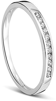 OROVI Damen-Ring Memoire Hochzeitsring Weißgold 14 Karat (585) Brillianten 0.10 carat Verlobungsring Diamantring