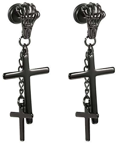 Flongo Herren Kreuz Ohrstecker Damen Ohrringe Edelstahl Ohrhänger Ohrstecker Gestüt Stecker Ohrringe Tunnel Fakeplugs Männer Frauen Ohrschmuck Hand Knochen Gotik Punk Schwarz