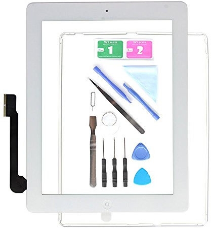 Ecran de Remplacement pour iPad 3 A1416 A1403 A1430, iPad3 Numériseur à écran Tactile Avant en Verre assemblée White-Includes Bouton d'accueil + Support de caméra + adhésif pré-installé + Outils kit