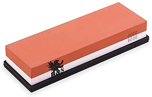 H&S Professional Whetstone Knife Sharpening Stone - 3000/8000 Grit Whetstone with Rubber Holder - Wet Stone 4000 Grit for Knives
