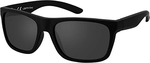 La Optica B.L.M. Herren Sonnenbrille UV400 Männer Sportbrille Fahrradbrille - Gummiert Schwarz (Polarisiert Gläser: Grau)