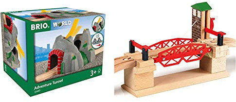 BRIO World 33481 Magischer Tunnel – Eisenbahnzubehör für die BRIO Holzeisenbahn – Kleinkinderspielzeug mit Effekten empfohlen für Kinder ab 3 Jahren & World 33757 - Hebebrücke