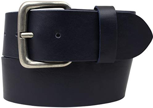 Jeansgürtel aus Vollrindleder 5 cm | Leder-Gürtel für Damen Herren 50mm | Breiter Ledergürtel aus echtem Leder | Marine 110cm