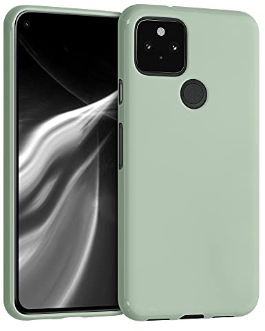kwmobile Hülle für Google Pixel 5 TPU Case - Handyhülle unterstützt kabelloses Laden, Flexible Schutzhülle, gummiertes Cover in Graugrün