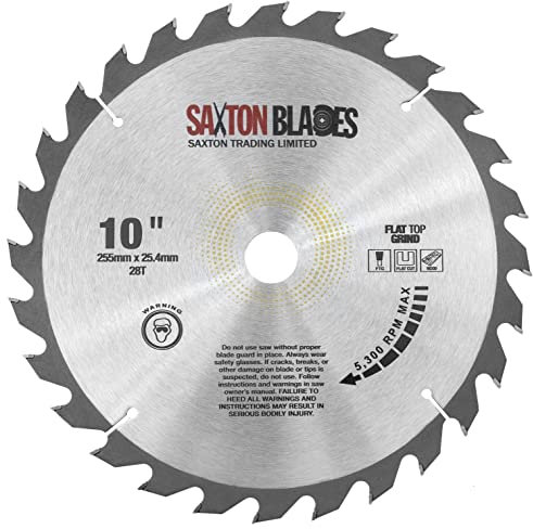 Saxton Flat Top TCT Circular Saw Blade 255mm x 28T x 25.4mm Bore fits Evolution
