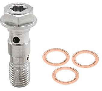 Universal M10x1.00 Stainless Steel Double Hydraulic Brake Banjo Bolt Screw Brake Fitting Adapter Universal with M10 Copper Washers, Single Banjo Bolt M10x1 Metric Thread