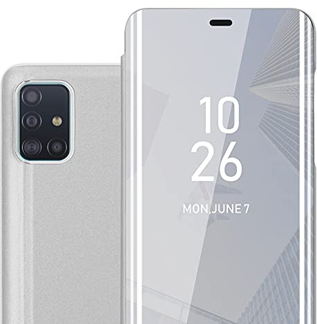 Cadorabo Hülle kompatibel mit Samsung Galaxy A51 4G / M40s Schutzhülle TPU Silikon Case 360 View Spiegel, Slim Kratzfest Weiche Gummi mit Rundumschutz Cover Hülle für Galaxy A51 4G / M40s in Silber