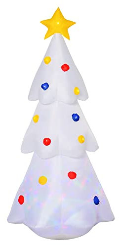 HOMCOM Árbol de Navidad Inflable 158 cm de Altura con Luces LED e Inflador Decoración Navideña para Interiores Exteriores 67x61x158 cm Blanco