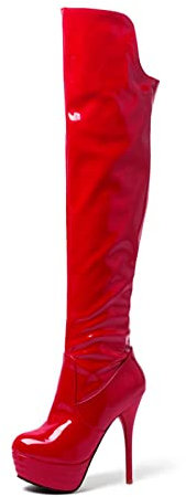 GAOword 13,5 Cm/5,31 Tacchi Alti da Donna Sexy Stivali Alti Fino alla Coscia in Pelle Verniciata Discoteca Prom Party Stivali da Pole Dance con Tacco Alto,Rosso,43 EU