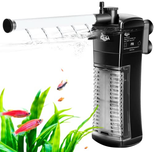 AQQA Internal Fish Tank Filter, 3 in 1 Submersible Aquarium Filter Pump with Adjustable Water Flow,Ultra Silent Biochemical Filtration Powerful Pump for 40-75L Aquariums(M)