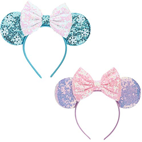 DRESHOW 2 Pack Mouse Ears Bow Headbands Glitter Party Decoration Cosplay Costume for Women