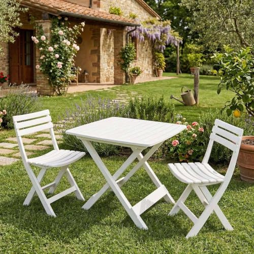 Dmora Outdoor-Set bestehend aus: 2 Stühlen und 1 Tisch, Made in Italy, Farbe weiß