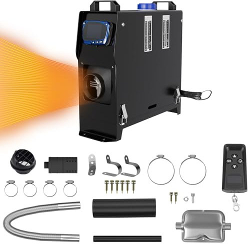 AufuN 8KW Standheizung Diesel, 12V Luft Dieselheizung Auto Heizung Lufterhitzer Dieselheizung mit Fernbedienung, LCD-Schalter für Auto RV Boote LKW Wohnmobil Bus (Schwarz mit LCD-Fernbedienung)