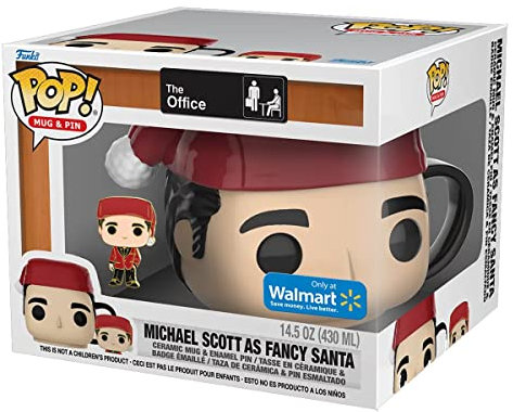 Funko The Office Michael Scott als ausgefallener Weihnachtsmann-Becher und Pin-Set mit Deckel, limitierte Auflage