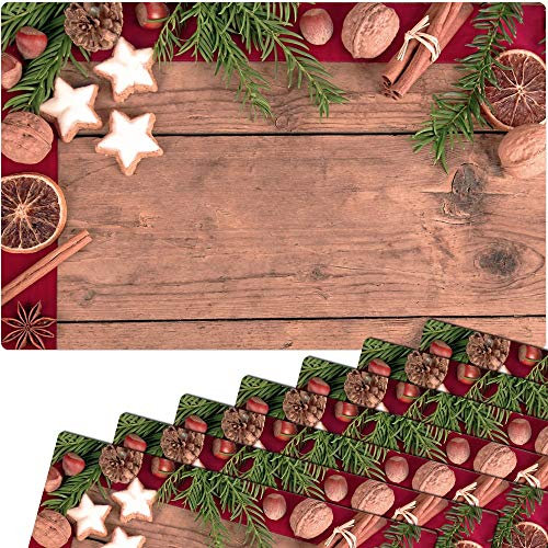 Weihnachts Tischsets 8er als abwaschbare Weihnachten Tischdeko - Platzsets Weihnachtsdeko Gewürze als Winter Tischuntersetzer - Platzdeckchen als Tischunterlage für Esstisch Wohnzimmer Tisch