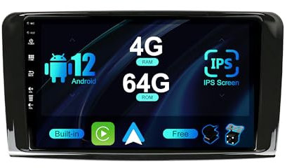 SXAUTO Android 12 IPS Autoradio Passt für Mercedes Benz ML GL W164 Class - Eingebaut Carplay/Android Auto/DSP - LED Kamera + MIC - 4G+64G - DAB 360-Camera AHD Lenkradsteuerung Fast-boot - 2 Din 9 Zoll