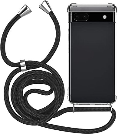 MyGadget Coque Cordon pour Google Pixel 6a - Cover Bumper Silicone Transparent avec Collier - Case Tour de Cou - Protection Anti Choc - Lanière Noir