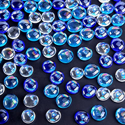 VGOODALL Lot de 120 galets en verre irisé,Environ 0.62 kg,Pierres plates bleues,Mélange de perles de verre étincelantes pour aquarium,Pépites décoratives,Remplissage de vase,Pierres précieuses