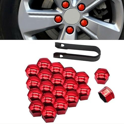 HASMI 20 Stücke Auto Radmutterkappen für Opel Insignia Antara Meriva, Sechskant Radbolzen Kunststoff Radschraubenkappen Radmuttern Abdeckungen Zubehör,F/Red-17mm