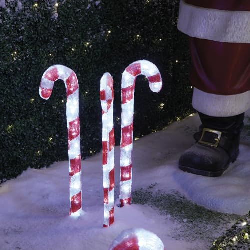 LED Zuckerstangen - je 30 kaltweiße LED - H: 61cm - inkl. Trafo - für Außen - 3 Stück