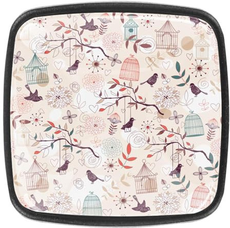 Vogelkäfige, Pflanzen, Blumen, Griffe und Griffe für Schrank, Kommode und Schublade, quadratische dekorative Kristallknäufe für Schränke, Kinderzimmer, Zuhause, Schlafzimmer, Badezimmer, 4 Stück