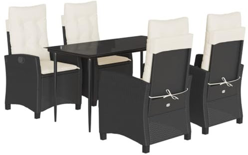 vidaXL Garten Essgruppe 5-TLG., Gartenmöbel Set Tisch mit 4 Stühle, Gartengarnitur mit Kissen, Sitzgruppe Essgarnitur Terrasse, Schwarz Poly Rattan