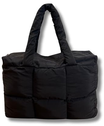 Schwarze Puffer-Tragetasche, Schwarz, Large
