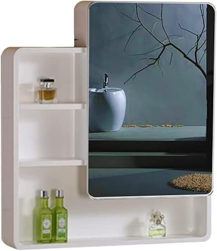 SORVA Spiegelschränke für Badezimmer, wandmontierter Badezimmerspiegel mit Tür, runder Eck-Aufbewahrungsschrank, Badezimmerspiegel mit Regal (Farbe: Weiß, Größe: 60 x 14 x 80 cm)