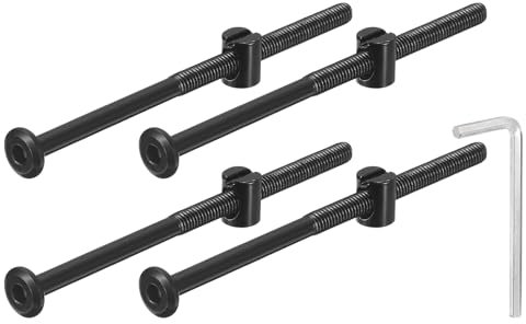 QUARKZMAN 4Pcs Tornillos de Cabeza Hexagonal con Tuercas de Barril, M6 x 110mm Tornillos de Muebles con Llave para Sillas, Negro