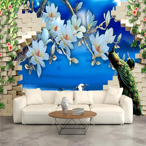 Lcythiazole Custom Size Peacock Wallpaper Mural - Large 3D Peacock Mural Wallpaper, Self-Adhesive Removable Peel and Stick Wallpaper, for Living Room Bedroom