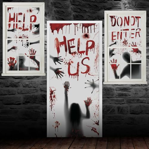 TATAFUN 40Pcs Pegatinas de Halloween, Decoraciones Horror, Insanguinate Adesivos para Ventanas, Vetrofanie Raccapriccianti Halloween (A)