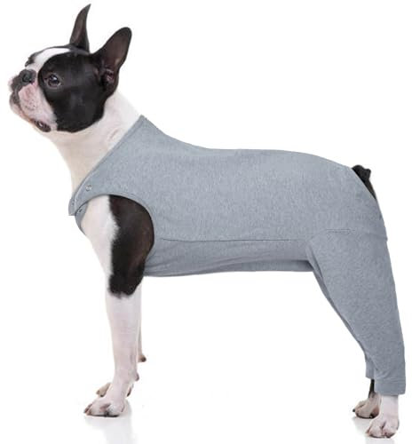 MHaustlie Hund Erholungshülle für Hinterbeine, Atmungsaktiver Operationsanzug Mit Reißverschluss, Ellenbogenbandagen Schutz, E-Kragen und Kegel Ersatz Gegen Lecken