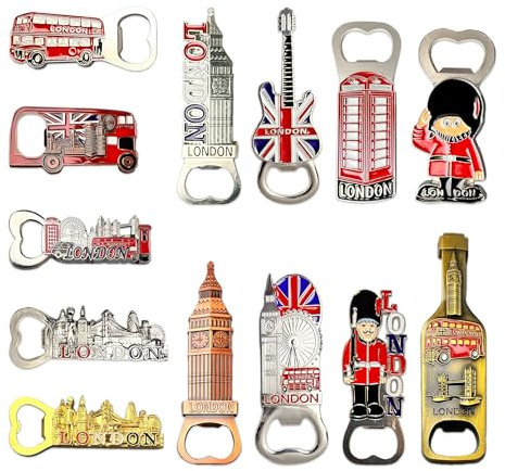 SAJAK 12X London Bottle Opener Fridge Magnets - Collectible Metal Magnets Featuring Iconic London Landmarks, Decorative Souvenir Gift for Office, Home, and Kitchen Keepsakes
