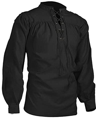 Warehouse, Mittelalter Kostüm Herren Gothic Vikings Hemd Leinenhemd Festival Leinen Rüschenhemd Henley Shirt Steampunk Vintage Piratenkostüm Langarm Piraten Trachtenhemd Cosplay Schottisch Kleidung