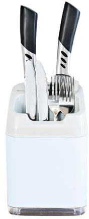 Minky Utensil Caddy, Utensil Holder with Knife Slots, Kitchen Organiser & Drainer, Sleek Holder for Kitchen Accessories, Made in The UK (Pastel Blue)