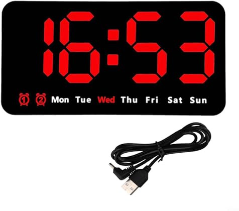 Multifunktionale LED-Digitaluhr, Digital LED Wanduhr Display Mit Temperaturanzeige/Uhrzeit/Datum, Mit Fernbedienung Countdown, Einstellbarer Helligkeit Wanduhren, 12/24 Std (rot)