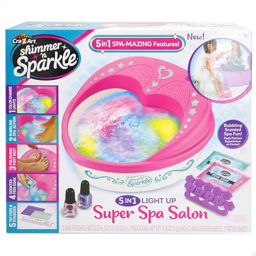 COLORBABY Shimmer N Sparkle Spa uñas y pies, Baño pies hidromasaje, Funciona con luz, Incorpora burbujas, Incluye esmaltes, Sales perfumadas, Juguetes de niña, Regalos para niñas 8 años (47915)