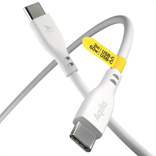 Aqiila Cablebird CS12 Câble de charge USB-C en silicone flexible de 2 m 60 W 480 Mbps Blanc