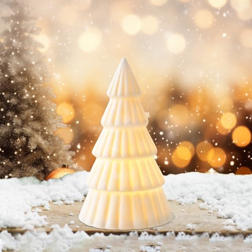 Weihnachtsdeko LED Weihnachtsbaum, Weihnachtsbaum mit LED Licht Porzellan Weihnachtsbaum Dekofigur Weihnachten Deko Weiß Weihnachtsbaum aus Keramik Tannenbaum Dekofigur für Weihnachten Tischdeko (A)