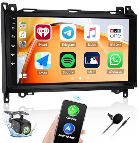 4G+64G CAMECHO Android 13 Radio de Coche para Mercedes Benz Clase A/B W169 W245 B200 W639 Vito Viano W906 Sprinter, 9 Pulgadas Radio con Carplay Android Auto Mirror Link BT GPS WiFi FM/RDS EQ SWC