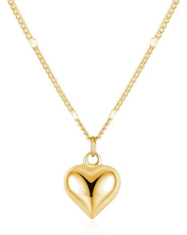 SLUYNZ Solid 925 Sterling Silber Liebe Herz Choker Halskette für Damen Mädchen Einfache süße Herz Anhänger Halskette Ketten (B-Gold)