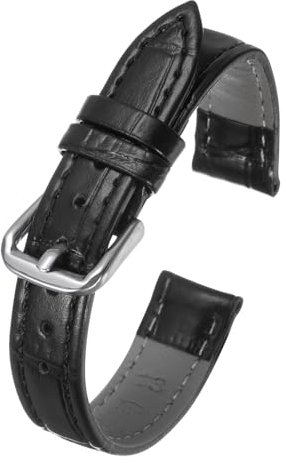 Kozelo Uhrenarmband Leder, 15mm Uhrenarmbänder, Armband für Uhr, Vintage Lederarmband Ersatzrmbänder mit Edelstahl Schließe für Herren Damen, Schwarz