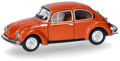 Herpa Modellauto VW Käfer 1303, Leuchtorange, Miniatur im Maßstab 1:87, Sammlerstück, Made in Germany, Modell aus Kunststoff