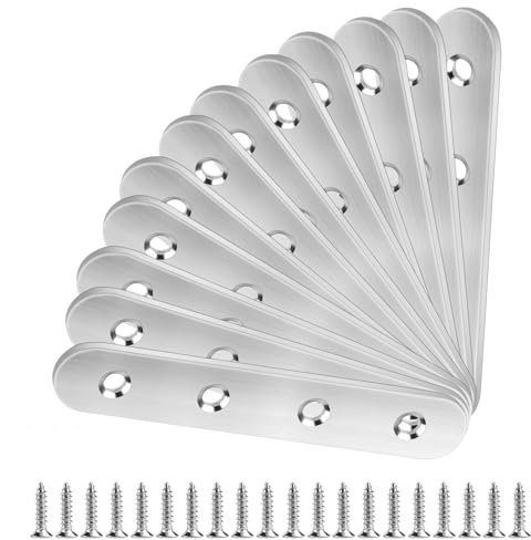 12 Pcs Flat Straight Brace Brackets, Stainless Steel Mending Plates, Fixing Support Brackets with Screw for Repairing, Fixing, Joining Furniture(97*17*2 mm)