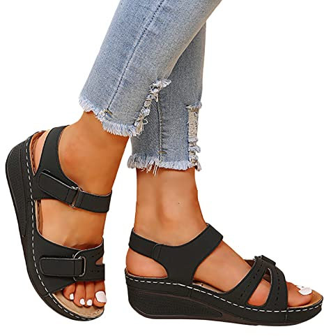 Bastwahl Sandale Orthopedique Femme Ete Confortable Sandales de Marche Chaussures AntidéRapantes Respirantes Et Nu-Pieds BohêMe Bout Ouvert avec Talon Plateforme Comfy Compensées Chaussures