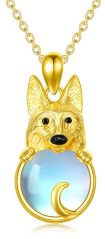 DOLPHERS Hunde-Halskette aus 925er Sterlingsilber für Damen, Mondstein-Hündchen-Anhänger, Schmuck, Gedenkgeschenke für Hundeliebhaber