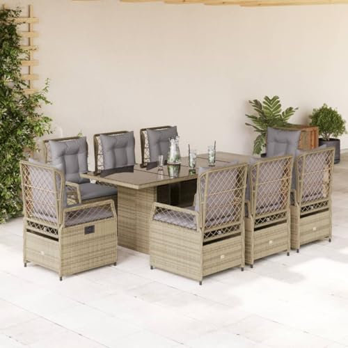 Verderoom 9-TLG. Garten-Essgruppe mit Kissen Beige Poly Rattan #2,Balkon Tisch Und Stühle,Essgruppe Garten,Sitzgruppe Garten,Sitzecke Balkon,Balkon Sitzecke