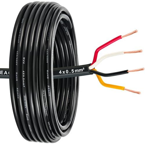 DARKGUARD 4-adriges Kabel für Anhänger 12V/24V - 4x0,5mm² Anhänger Beleuchtung Kabel Fahrzeugleitung mit Guter Leitfähigkeit und Verschleißfest - 10M Kupfer Rundkabel Wasserfest