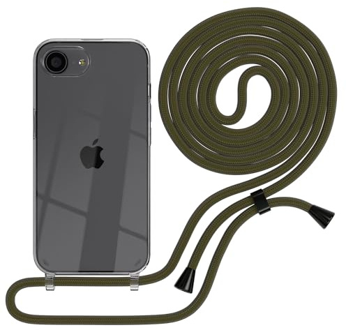 EAZY CASE Handykette kompatibel mit iPhone 16e Handyhülle mit Umhängeband, Handykordel mit Schutzhülle, Silikonhülle, Hülle mit Band, Stylische Kette für Smartphones, Grün - Clips Schwarz