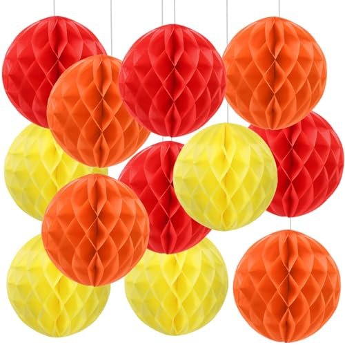 We Moment Zone 12 Stück Rot, Orange, Gelb Papier Wabenbälle,Seidenpapier Honeycomb Balls for Rot Orange Gelb Party Dekoration(6inch,10inch)